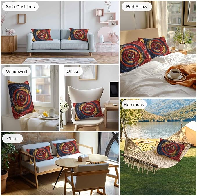 Vandarllin Outdoor Throw Pillows Covers 20x12 inch Set of 2 Waterproof Yellow Black Tie-Dye Art Decorative Zippered Cushion Covers for Patio Furniture, Abstract Boho Tribe Lumbar Pillowcases