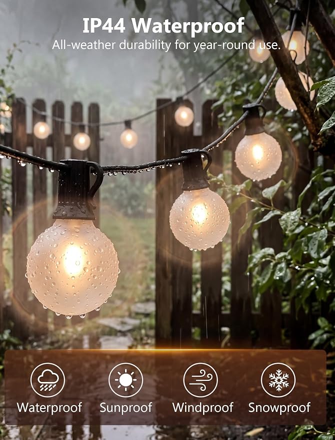 GOOTHY 50Ft LED Outdoor Patio String Lights - Waterproof Globe Lights with 52 Shatterproof Frosted Bulbs, Connectable for Wedding, Party, Christmas & Garden Decor, Black Wire