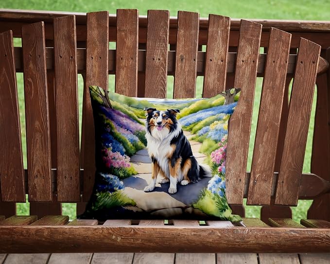 Caroline's Treasures Collie Spring Path Throw Pillow Machine Washable, Indoor Outdoor Decorative Pillow for Couch, Bed or Patio, 14Hx14W