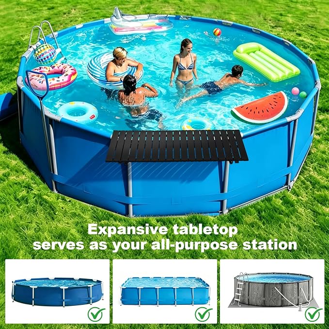 Foldable Swim Up Pool Bar Table for Above Ground Pools, 44''x16'' Heavy Duty Rustproof Metal Pool Side Table Fits Round Oval Rectangular Frame Pools, Outdoor Patio Drink Snack Side Table