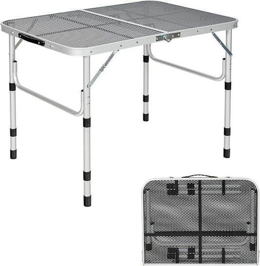 Giantex 3FT Portable Camping Table, Aluminum Picnic Table W/Iron Mesh Tabletop, 4 Adjustable Heights, Lightweight Folding Table for Outdoor Grill Cooking Picnic Camping Party BBQ