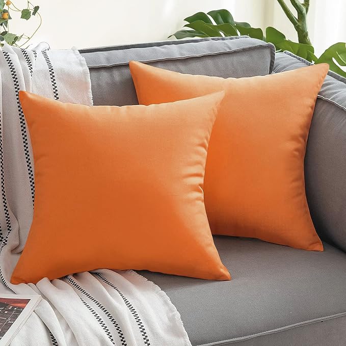 VAKADO Pumpkin Fall Waterproof Outdoor Throw Pillow Covers 16x16 Set of 2 | Fade Resistant, All-Weather Durability. Warm Harvest Hue For Porch, Patio & Garden. Machine Washable, Hidden Zipper.