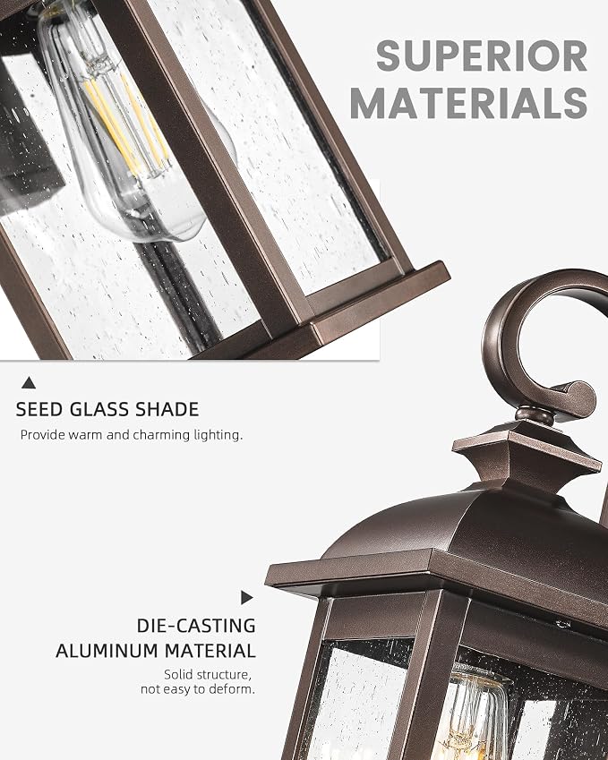 FEMILA Outdoor Wall Lantern Oil Rubbed Bronze, Exterior Wall Light Sconce with Seeded Glass, Front Porch Light Fixture for Outdoor Garage, Patio House, 4FD54B ORB