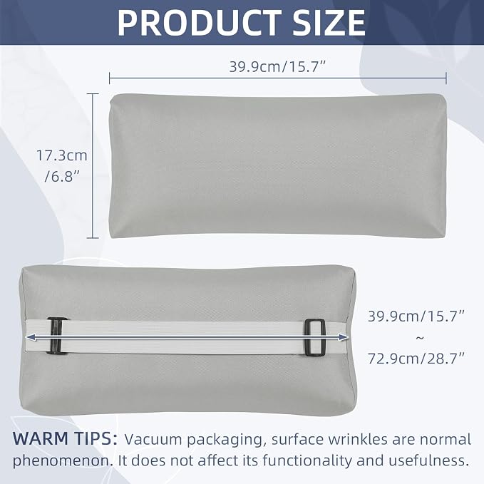 Chaise Lounge Head Pillow, 2 Pack Outdoor Patio Pillows with Adjustable Strap, Lounge Head Resting Pillow for Recliner Beach Pool Lounger Office Chair，Water Resistant Gray