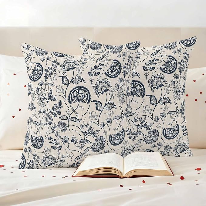 Outdoor Pillow Covers 20x20 Set of 2, Vintage Spring Floral Waterproof Patio Throw Pillow Covers for Couch Sofa Chair, Retro Farmhouse Summer Botanical Decorative Pillowcases for Throw Pillows