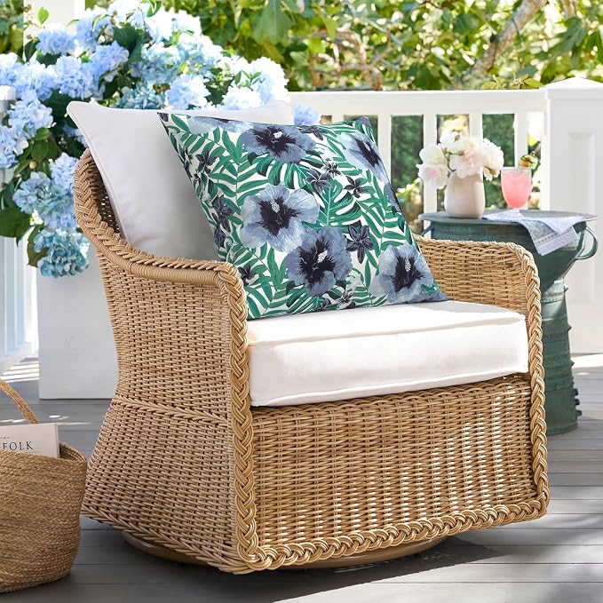 DYTXIII Pack of 2 Outdoor Waterproof Pillow Covers ONLY, 18"x18" Square Decorative Double Printed Throw Pillow Cases for Patio Couch Porch Furniture, Blue Salmone Tropical