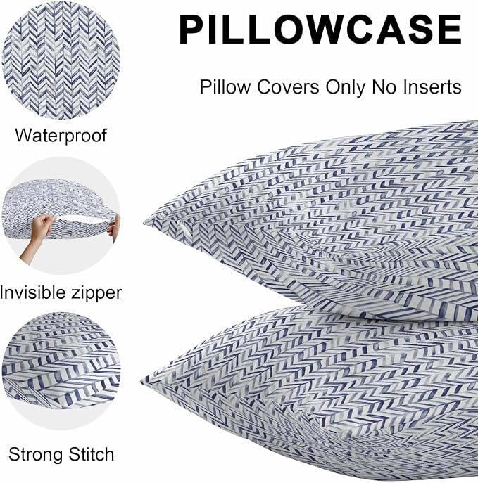 Vandarllin Outdoor Throw Pillows Covers 20x20 inch Set of 2 Waterproof Blue Stripe Lines Decorative Zippered Cushion Covers for Patio Furniture, Abstract Striped Lumbar Pillowcases