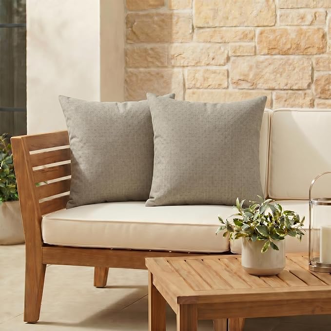 RSH DECOR: Sunbrella Square Throw Pillows Set of 2 | 17" x 17" | Water and Fade-Resistant Performance Fabric | Outdoor Pillow Covers with Down-Alternative Inserts | Made in USA (Dots Nice Shale)