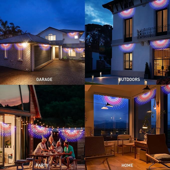 Leisure world 3 Pack 450 LED American Flag Bunting Flags Lights - Super Bright Waterproof USA String Lights for Patriotic Decoration on USA 250 Anniversary, July 4th,Memorial Day,Christmas & Party