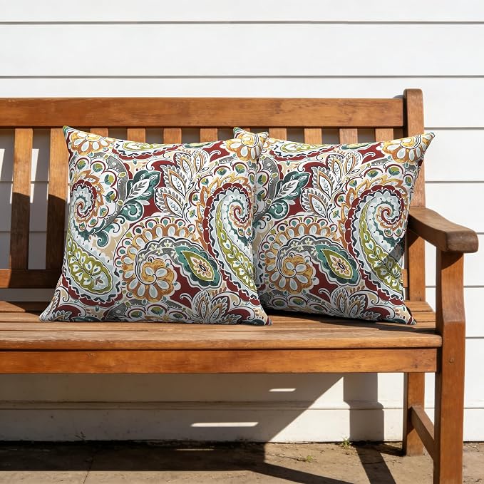 Outdoor Pillow Covers Waterproof 20x20 Inch Set of 2 Paisley Chilli Decorative Outside Patio Furniture Cushion Cases Decor for Porch Garden