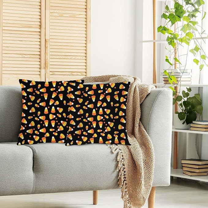 Swono Throw Pillow Covers Candy Corn, Halloween Candy Corns Sweet Triangle Accent Cushion Covers Decorative Pillowcase for Men Women, Livingroom Sofa Bed Pillows Covers, 18x18 Inch Set of 2, Yellow