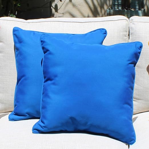 Factory Direct Partners Presidio 18" x 18" Square Decorative Throw Pillow Set with Piping for Indoor/Outdoor Furniture UV, Fade, Weather-Resistant Olefin Fabric (2-Pack) - Brilliant Blue, 13810-BB