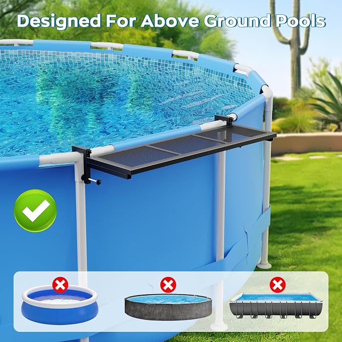 Pool Bar Above Ground Poolside Bar, Heavy-Duty Carbon Steel Patio Poolside Table, Fits 4.3 Inch or Less Top Rail, Pool Accessories 38.6×11.8 Inch Tabletop