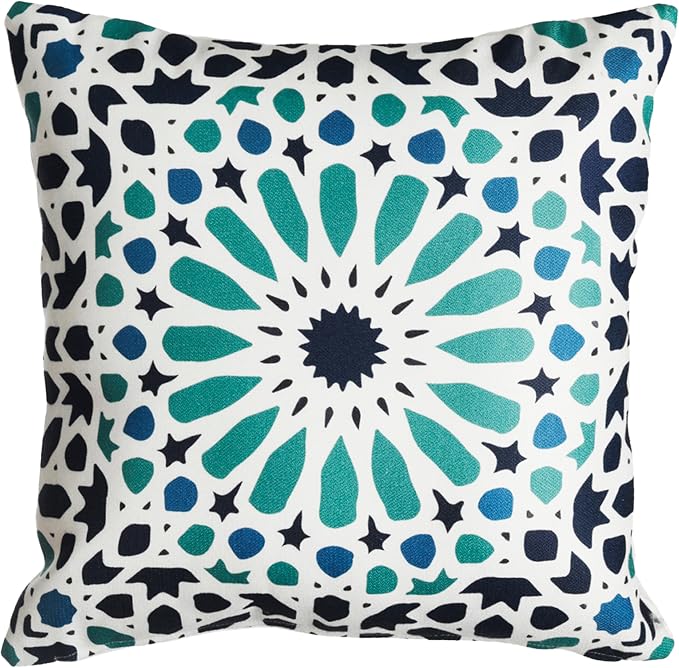 Fab Habitat Indoor/Outdoor Throw Pillow Made from Recycled Polyester Yarn - Stain Resistant, Machine Washable, Insert Included - Tile - Patio, Deck, Porch, Living Room - Mosaic Multi Blue (20" x 20")