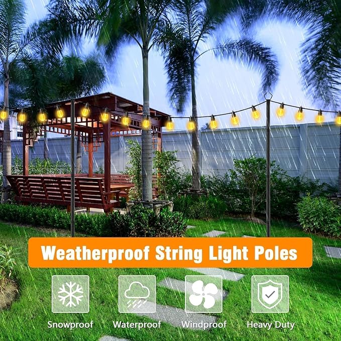 AILBTON 10Ft Exterior Light Poles 10 Pack, Durable Metal String Light Posts for Outdoor Use, Equipped with Fixed Brackets for Yard, Terrace, Backyard and Garden Lighting Decor
