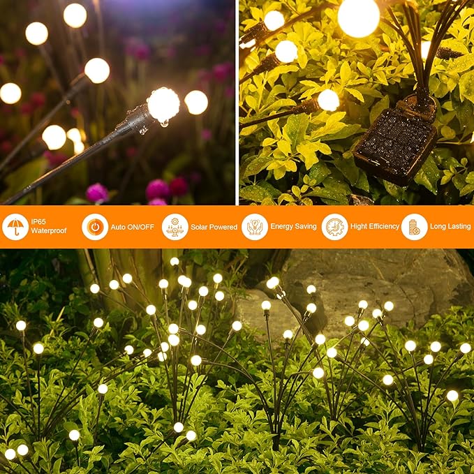 ASMAD Solar Lights Outdoor(12Pack-64 LEDs),Solar Garden Lights,Fairy Lights | Firefly Light for Garden Decor, Outdoor lights, Outdoor Decor, Patio Decor, Gifts for Women, Gifts for Grandma, Big Bulb