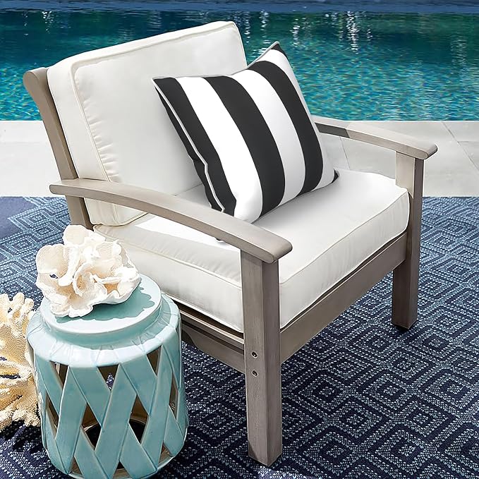 Outdoor Throw Pillow Covers Pack of 2, Decorative Water Repellent Square Pillow Cases with Piping 18x18 Inch, Cabana Black