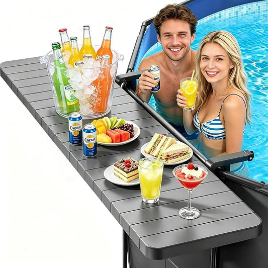 Poolside Bar Table for Above Ground Pool, 49.4x9.6 Outdoor Hanging Swim-Up Table, Holds 110 lbs, Weather-Resistant Easy-Clean, Fits Round/Oval Pools Swimming Pool Accessories, Dark Gray