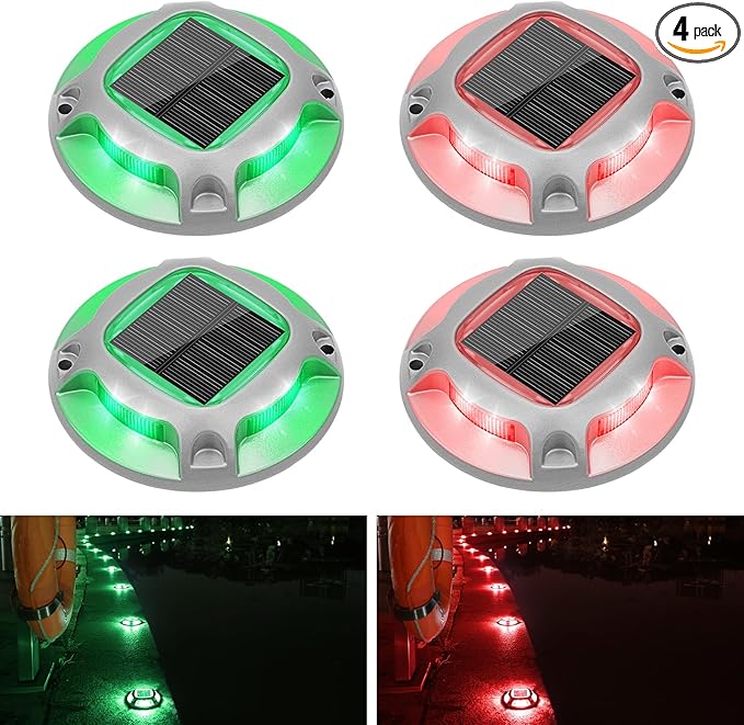 VOLISUN Solar Driveway Marker Lights Dock Marine Led Deck Outdoor 4 Pack | 2 Colors in 1,Solar Powered Waterproof Warning Step Lights for Pathway Garden Sidewalk(White/Warm White)