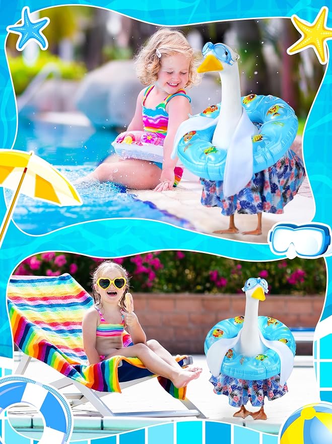 Outus Funny Summer Porch Goose Outfits Set Includes Goggles, Shorts and Swimming Ring Bikini Goose Porch Clothing for Outdoor Swimming Pool Garden Yard Patio Lawn Statue