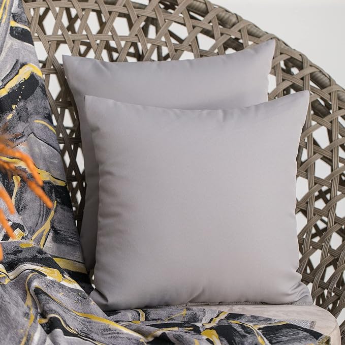JMGBird UV-Resistant Outdoor Throw Pillows Waterproof Outdoor Pillow Cover | Water-Resistant Outdoor Pillows Set of 2, 18x18 inch Durable Pure Grey Throw Pillows with Inserts