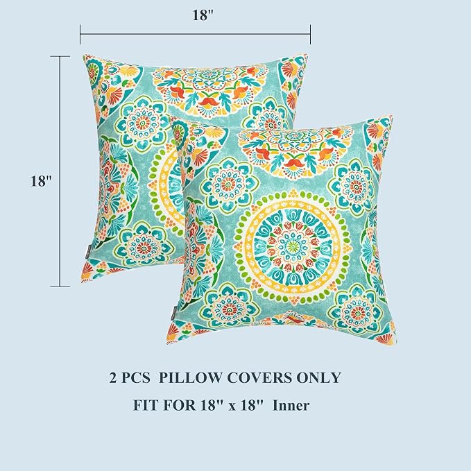 FUNHOME Outdoor Pillow Covers 18x18 Inch Pack of 2, No Insert-Cyan Circle | Square Throw Pillow Covers, Water-Repellent, Modern Pillow Cases for Sofa Patio Couch Decoration