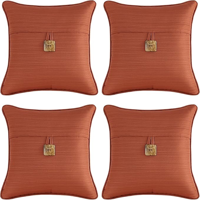 Outdoor Decorative Pillows with Coconut Button Pack of 4, 18" x 18" Outdoor Pillow Set for Couch Bed Throw Patio Sofa, Coral Red