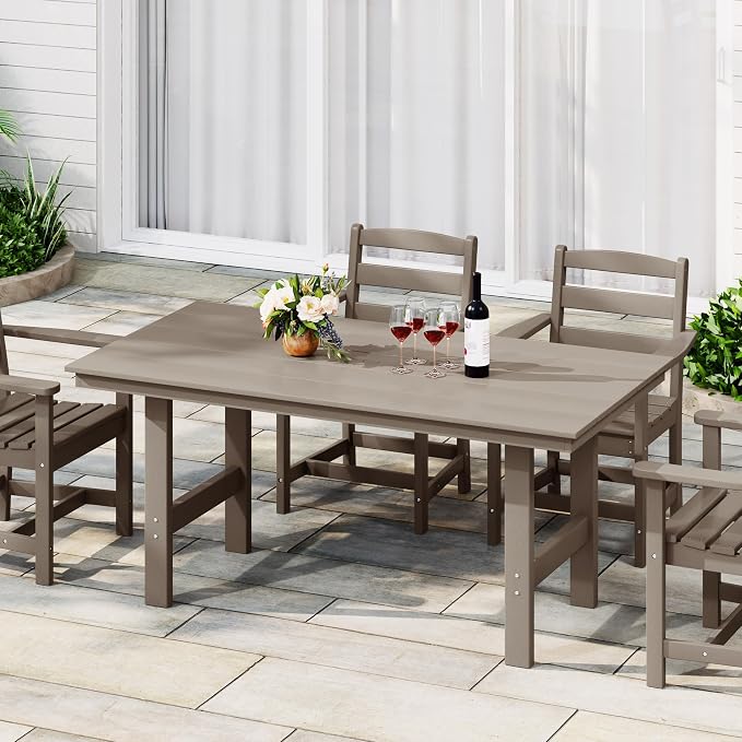 WestinTrends Ashore Outdoor Modern HDPE 66" Wide Rectangle Patio Dining Table for 6, Weathered Wood