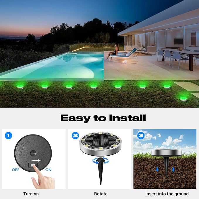 Peasur Mini Solar Ground Lights Outdoor, 4 Pack Flat Solar Powered Disc Lights, IP68 Waterproof, Anti-Rust, Landscape Lighting for Pathway Garden Yard Lawn Walkway Landscape Driveway, Green