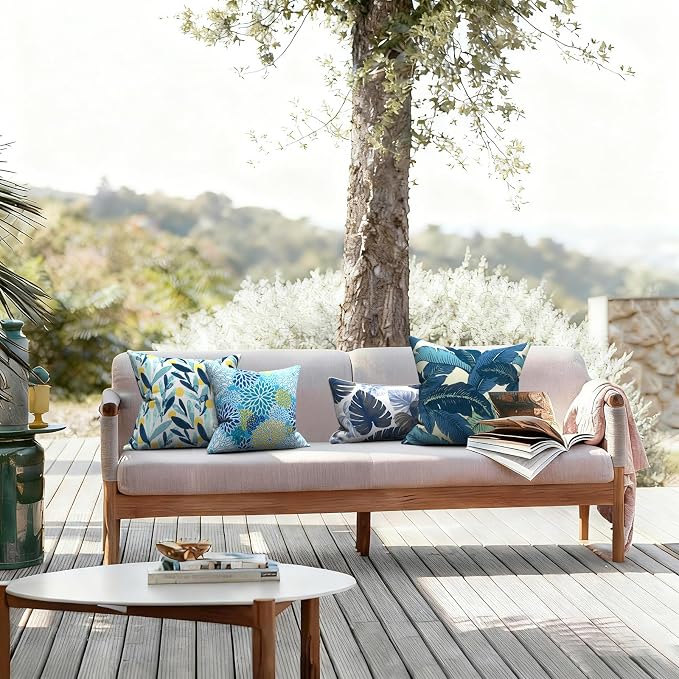 LVTXIII Outdoor/Indoor Throw Pillows, Decorative Throw Pillows with Inserts, 18"x18" Square Pillows for Bed, Couch, Sofa and Patio Furniture (Set of 2, Leaves Multi)
