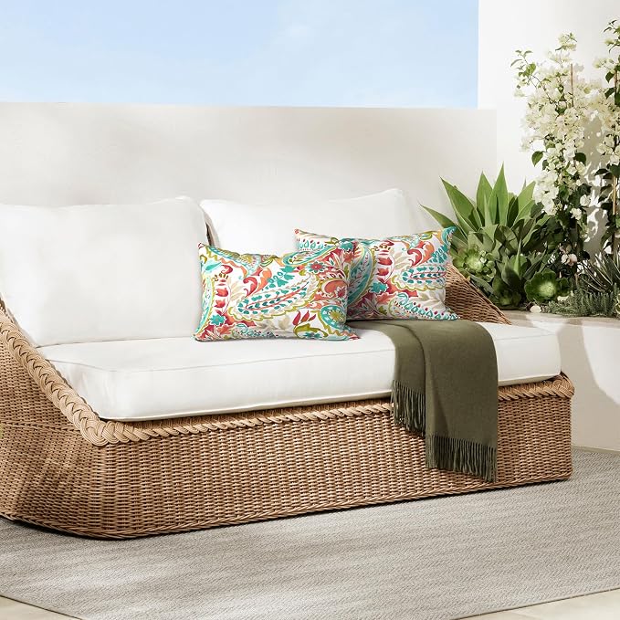 DYTXIII Pack of 2 Waterproof Outdoor Lumbar Pillow with Inserts, 12x20 in Rectangle Decorative Patio Throw Pillow for Home, Sofa,Bench and Patio Furniture, Pretty Paisley