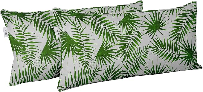 Indoor/Outdoor Polyester Fabric Lumbar Pillow Cover, All-Weather Waterproof Rectangular Cushion Case for Patio Furniture, 12 x 24 Set of 2 - Leaves-76
