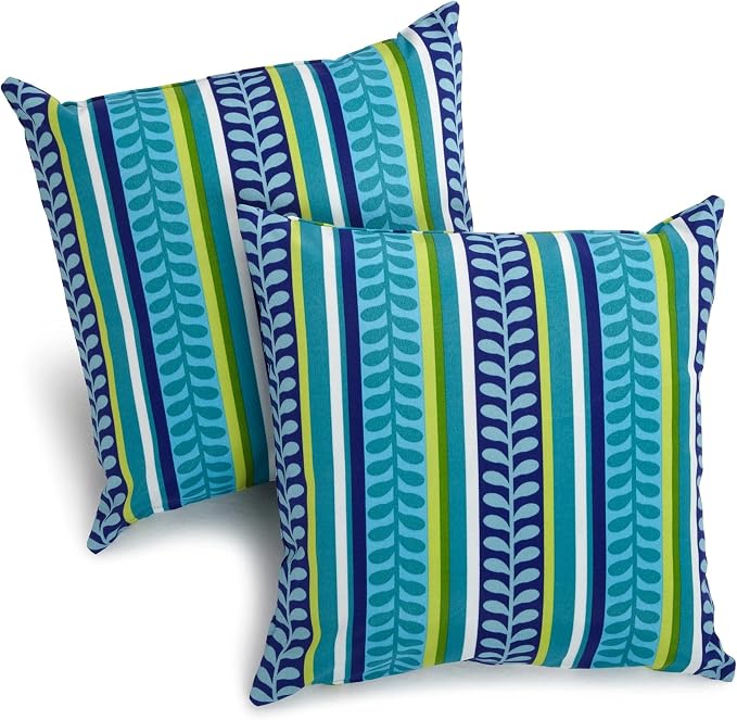 Blazing Needles All-Weather UV-Resistant Outdoor Zippered Pillows Set, Set of 2, 18", Kingsley Stripe Ruby