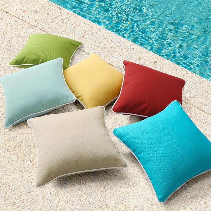 Unimatta Decorative Outdoor Water Repellent Throw Pillows with Inserts, Set of 4, 18" x18" Pillows for Patio, Backyard, Bed, Couch, and Patio Furniture, Aqua Green