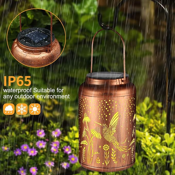 Solar Lanterns Outdoor Waterproof Garden Decor Gifts for Women(Hummingbird | Metal Hanging Solar Lights Birthday Gifts for Grandma Mom Solar Decoration Outside for Yard, Patio, Backyard, Porch