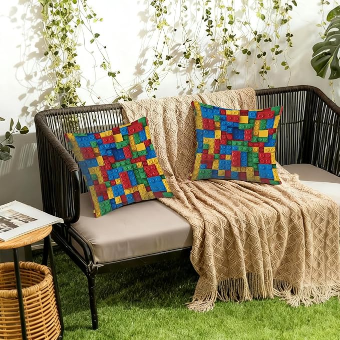 20x20 Inch Outdoor Pillow Covers Set of 2 Waterproof Throw Pillow Covers Decorative Couch Cushion Covers Colorful Block Square Pillowcases Protectors for Patio Garden Sofa