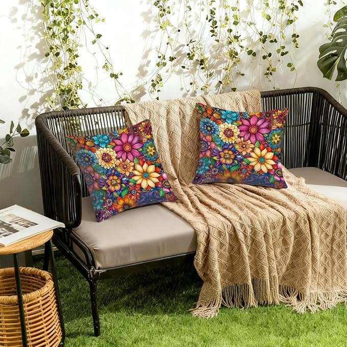 20x20 Inch Outdoor Pillow Covers Set of 2 Waterproof Throw Pillow Covers Decorative Couch Cushion Covers Bright Floral Mandala Square Pillowcases Protectors for Patio Garden Sofa
