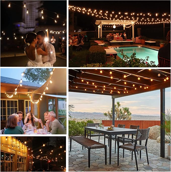 Outdoor String Lights Waterproof 200FT Outside Lighting for Patio Backyard | 2-Pack x 100FT Connectable Outdoor Lights,102 Shatteproof Dimmable Edison Bulbs for Porch Bistro Garden Gazebo Balcony Cafe