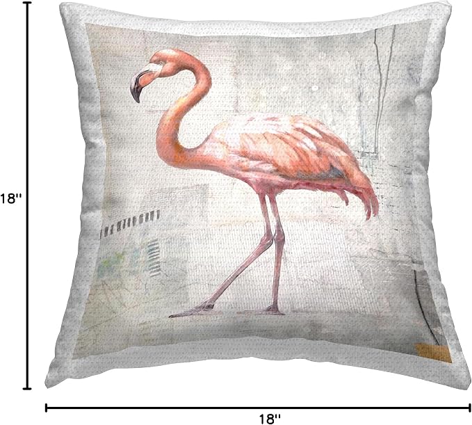 Stupell Industries | Rustic Patterned Flamingo, 18 x 18 | Outdoor Pillow, Made in USA - By Karen Smith