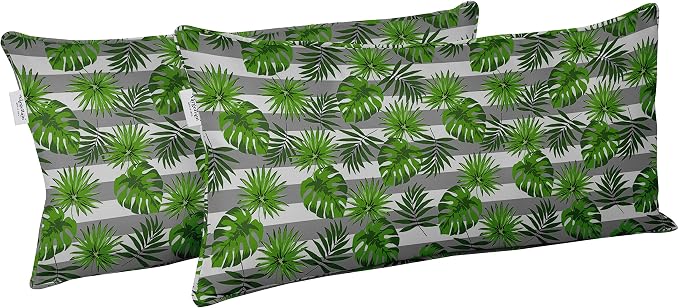 Indoor/Outdoor Polyester Fabric Lumbar Pillow Cover, All-Weather Waterproof Rectangular Cushion Case for Patio Furniture, 12 x 20 Set of 2 - Tropical-47