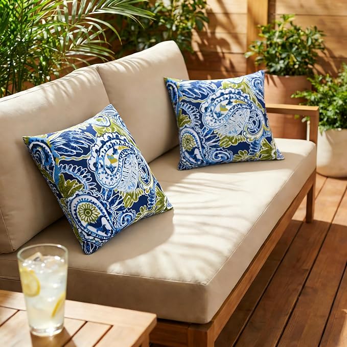JMGBird Green Outdoor Pillows Waterproof Outdoor Pillow Covers with Insert | 18x18 Outdoor Throw Pillows Waterproof Outdoor Patio Pillows Paisley Print Decorative Pillows for Couch ,Patio Furniture