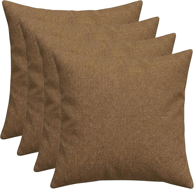 RSH DECOR Square Throw Pillows Set of 4, 24" x 24", Outdoor Pillows Waterproof, Outdoor Pillow Covers, Pillow Covers for Couch, Canvas Sepia, Made in USA