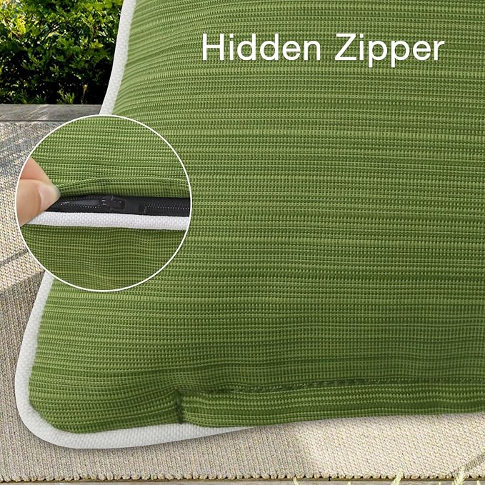 Unimatta Decorative Outdoor Water Repellent Throw Pillows with Inserts, Set of 4, 18" x18" Pillows for Patio, Backyard, Bed, Couch, and Patio Furniture, Lawn Green