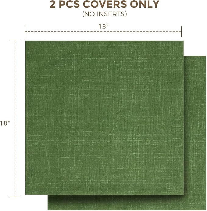 Throw Pillow Covers Set of 2, Outdoor Indoor Waterproof Decorative Patio Throw Pillowcase Shell 18x18 Inch, Square Cushion Case for Couch Sofa Garden Farmhouse Decoration-Tropical Linen Green