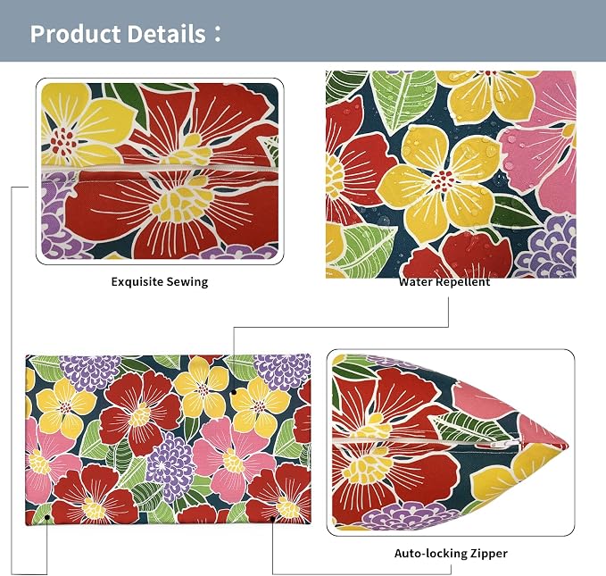 12x20 Inch Lumbae Pillow Covers, Rectangle Waterproof Throw Covers Set of 2, Decorative Patio Furniture Cushion Cases for Porch Garden, Flower Bloom