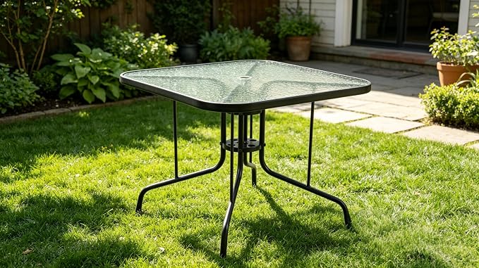 Square Patio Dining Table, 4-Person, Black