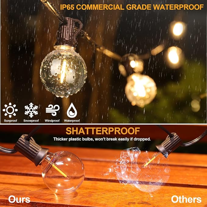 Mlambert 150Ft(3x50Ft) Outdoor String Lights, G40 Globe Patio Lights with 75+6 Dimmable Shatterproof LED Hanging Bulbs for Backyard Party-Black Wire