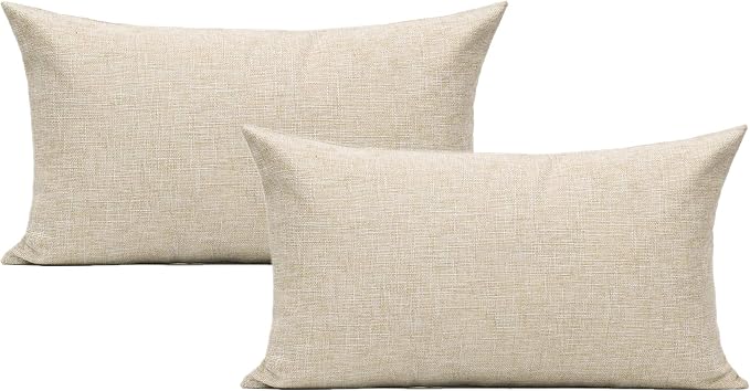 All Smiles Lumbar Throw Pillow Covers 12x20 Set of 2 Linen Beige Rectangle Pillow Cases Burlap Oblong Cushion Farmhouse Neutral Khaki Home Décor Indoor Outdoor for Bed Sofa Couch Patio Bedroom