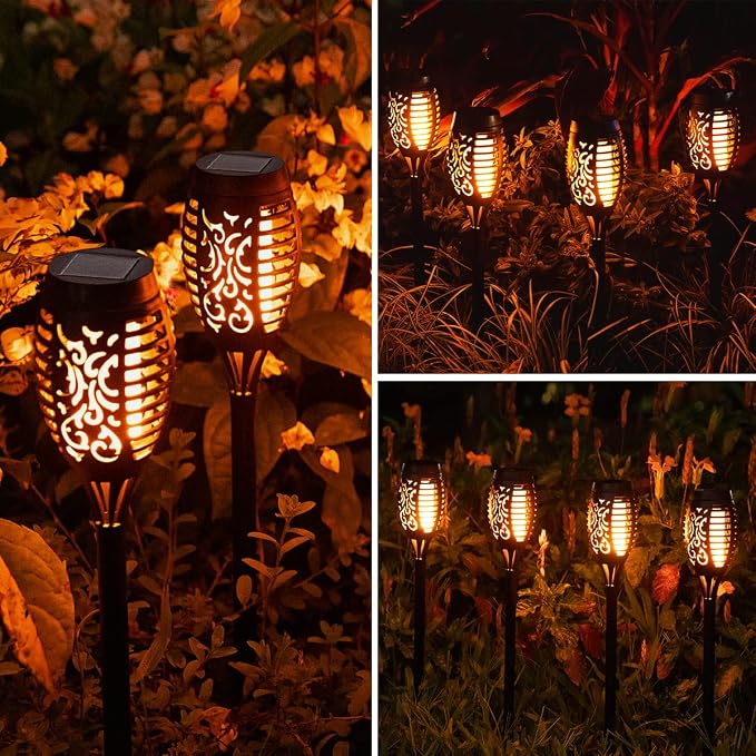 10Pack Solar Torch Light Outdoor Flickering Flame for Halloween Decorations | Solar Lights for Outside Halloween Decor, Waterproof Garden Light Solar Powered, Flame Torches for Yard Pathway Decorations