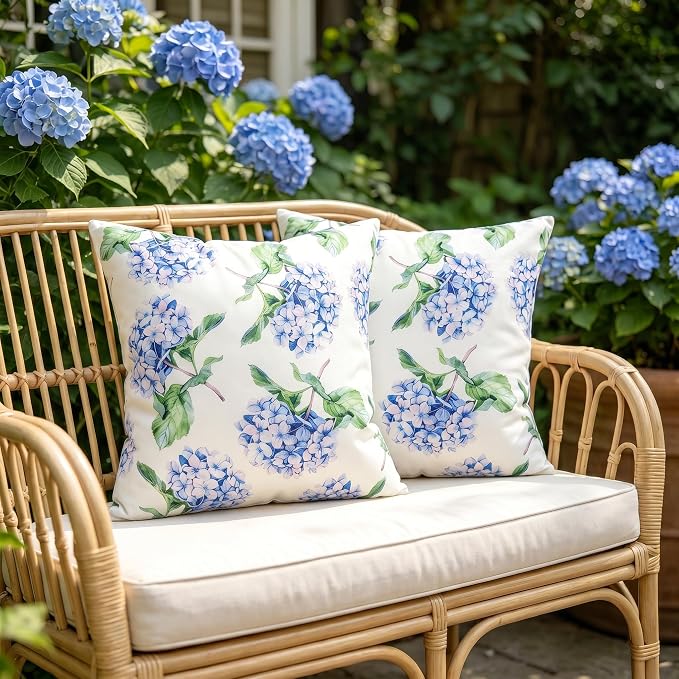 cygnus Summer Waterproof Outdoor Pillow Covers 18x18 Inch Blue Green Hydrangea Outdoor Pillows for Patio Furniture Garden Home Decor- Double Side,Fade Resist